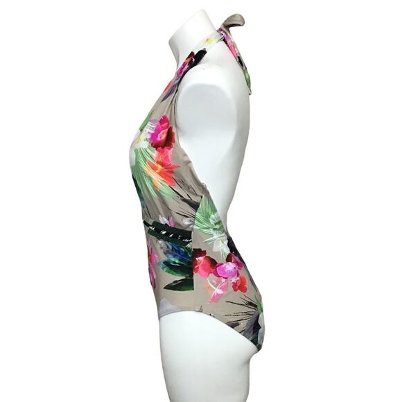 La Blanca Flora Beyond The Jungle Wrap Front Plunge Swimsuit NWT Size 12 - Picture 2 of 12